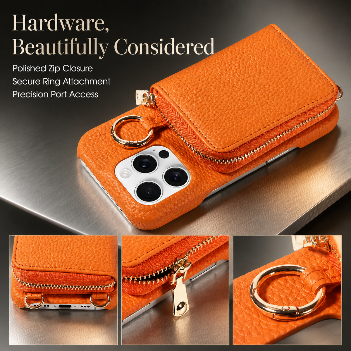 Premium iPhone Case Crossbody Leather Wallet Card Holder Ring Kickstand Lanyard Shockproof Protective Cover Anti Scratch Non Slip Slim Secure Storage