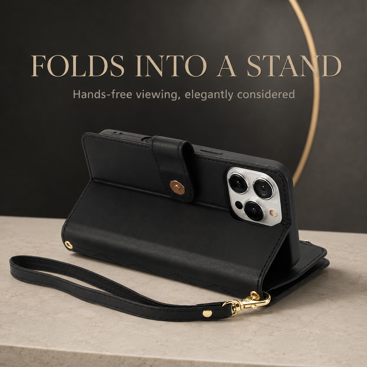 Premium iPhone Case Crossbody Leather Wallet Card Holder Zipper Pocket Chain Strap Magnetic Closure Kickstand Shockproof Anti Scratch Secure Storage
