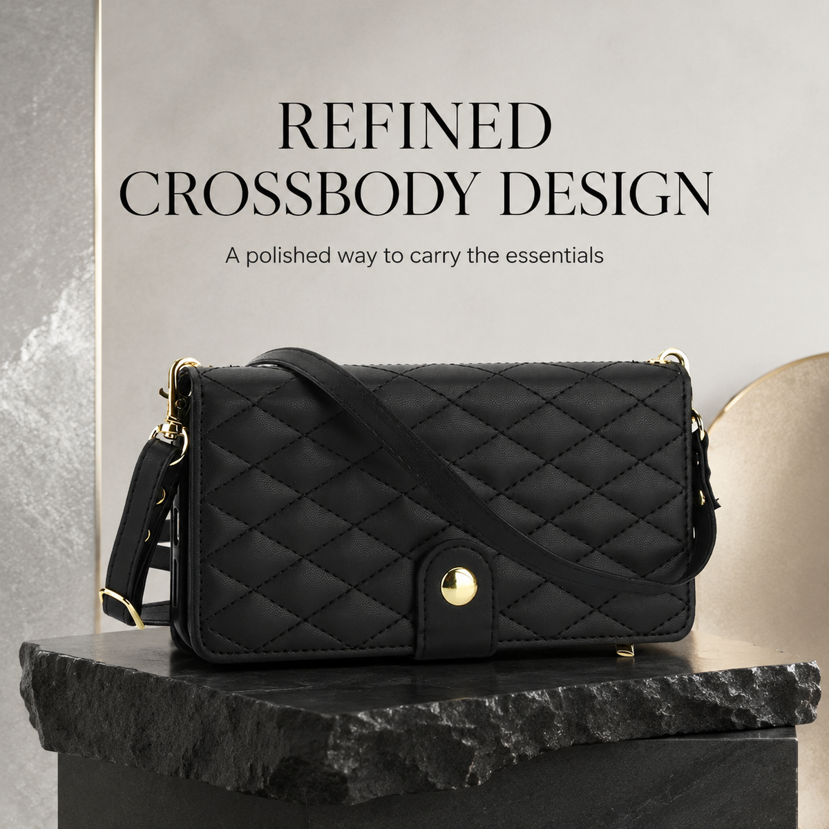 Premium iPhone Case Crossbody Leather Wallet Card Holder Zipper Pocket Chain Strap Magnetic Closure Kickstand Shockproof Anti Scratch Secure Storage