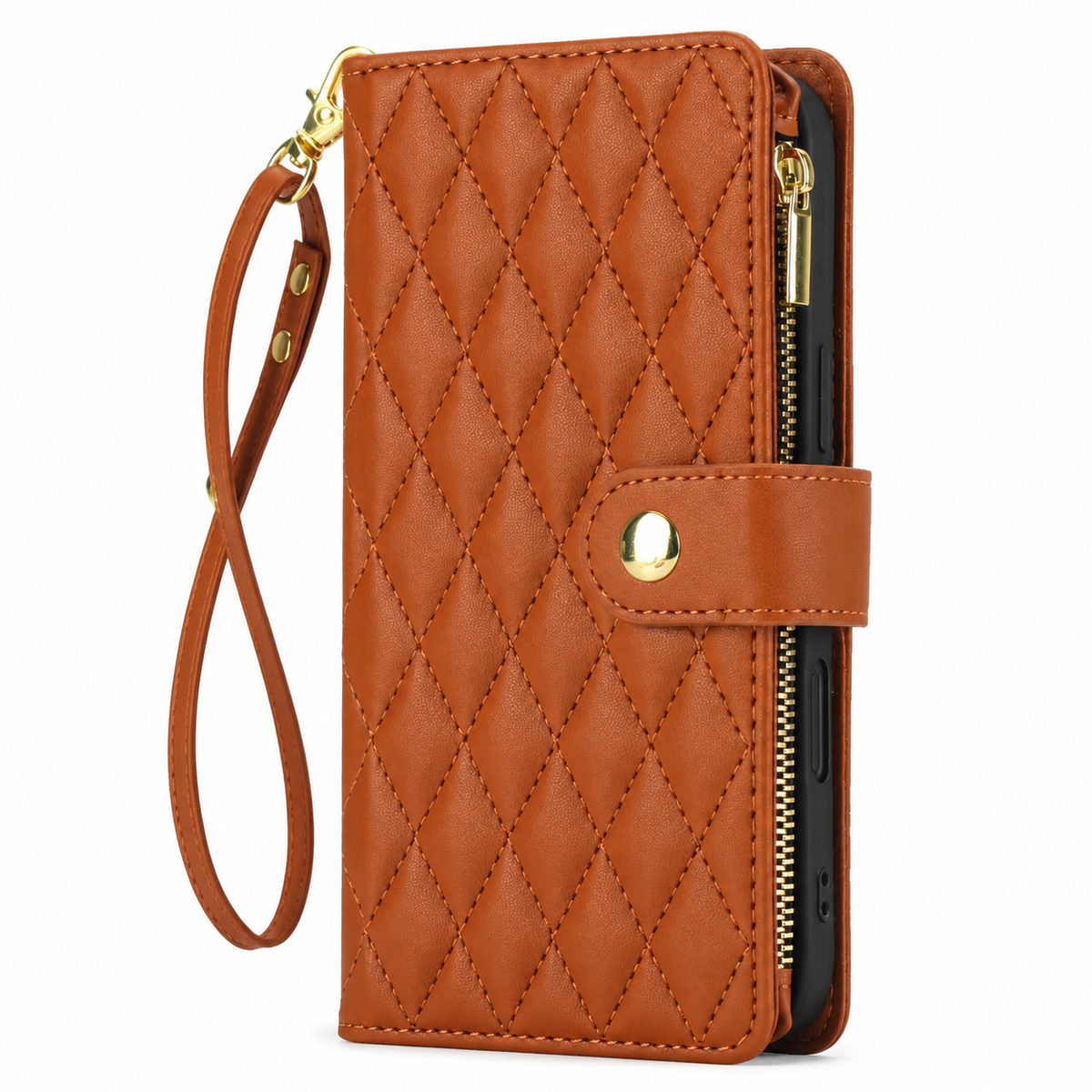Premium iPhone Case Crossbody Leather Wallet Card Holder Zipper Pocket Chain Strap Magnetic Closure Kickstand Shockproof Anti Scratch Secure Storage