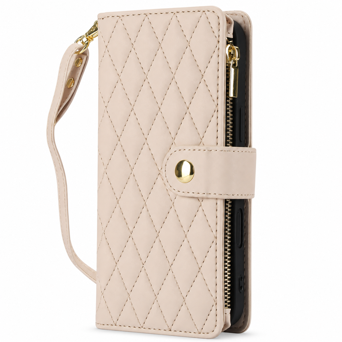 Premium iPhone Case Crossbody Leather Wallet Card Holder Zipper Pocket Chain Strap Magnetic Closure Kickstand Shockproof Anti Scratch Secure Storage