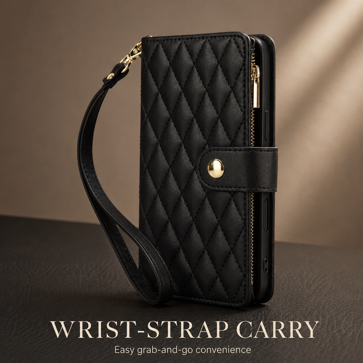 Premium iPhone Case Crossbody Leather Wallet Card Holder Zipper Pocket Chain Strap Magnetic Closure Kickstand Shockproof Anti Scratch Secure Storage