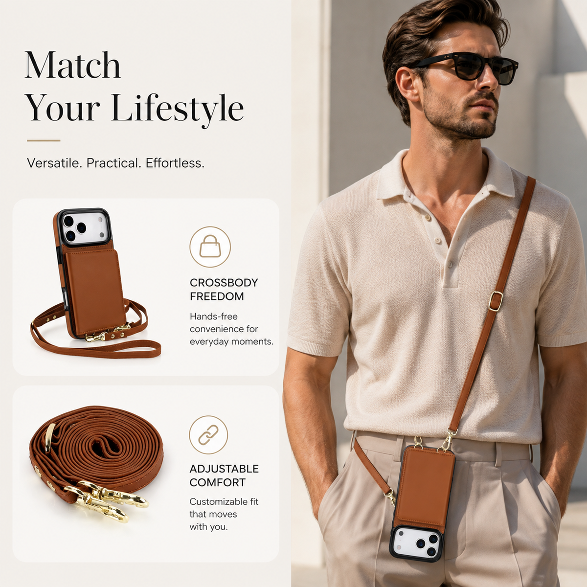 Premium iPhone Case Crossbody Leather Wallet RFID Card Holder Strap Pocket Kickstand Protective Flip Cover Shockproof Storage Phone Case