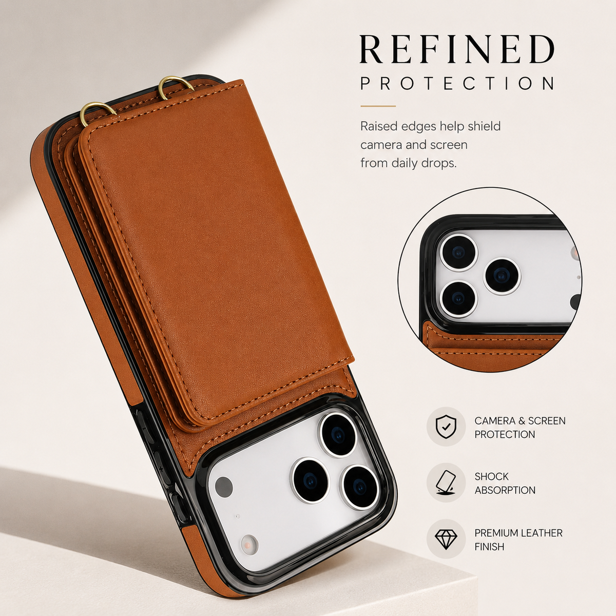 Premium iPhone Case Crossbody Leather Wallet RFID Card Holder Strap Pocket Kickstand Protective Flip Cover Shockproof Storage Phone Case