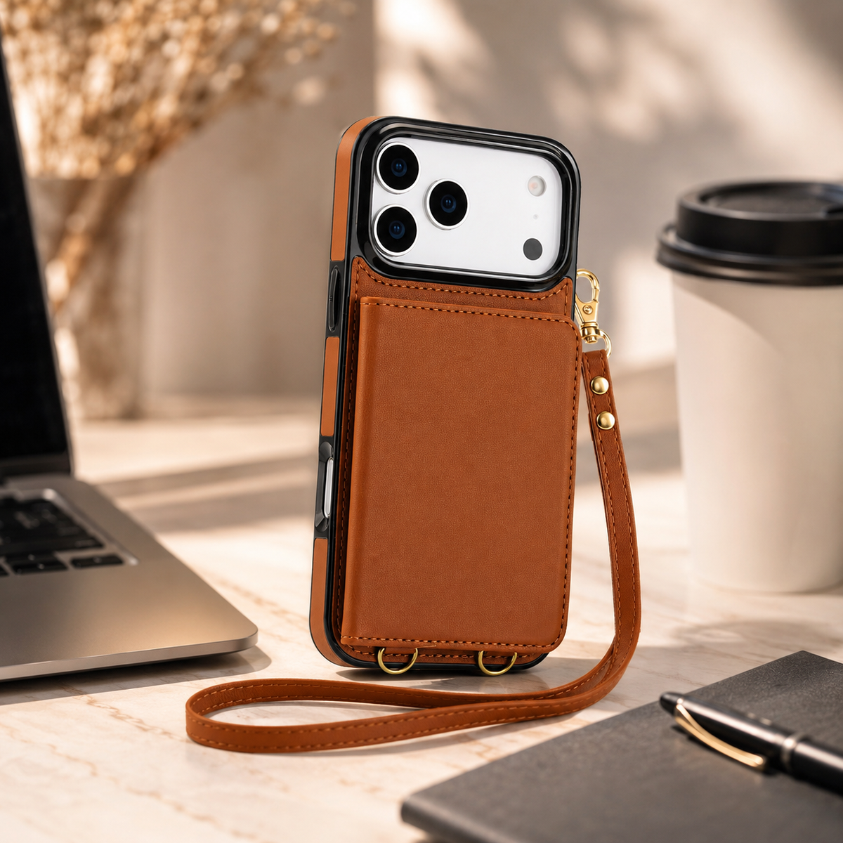 Premium iPhone Case Crossbody Leather Wallet RFID Card Holder Strap Pocket Kickstand Protective Flip Cover Shockproof Storage Phone Case