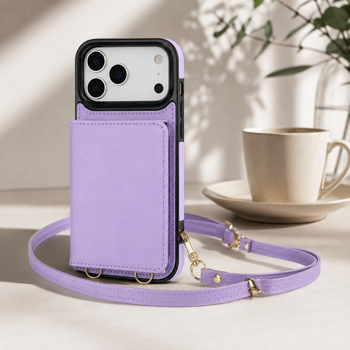 Premium iPhone Case Crossbody Leather Wallet RFID Card Holder Strap Pocket Kickstand Protective Flip Cover Shockproof Storage Phone Case