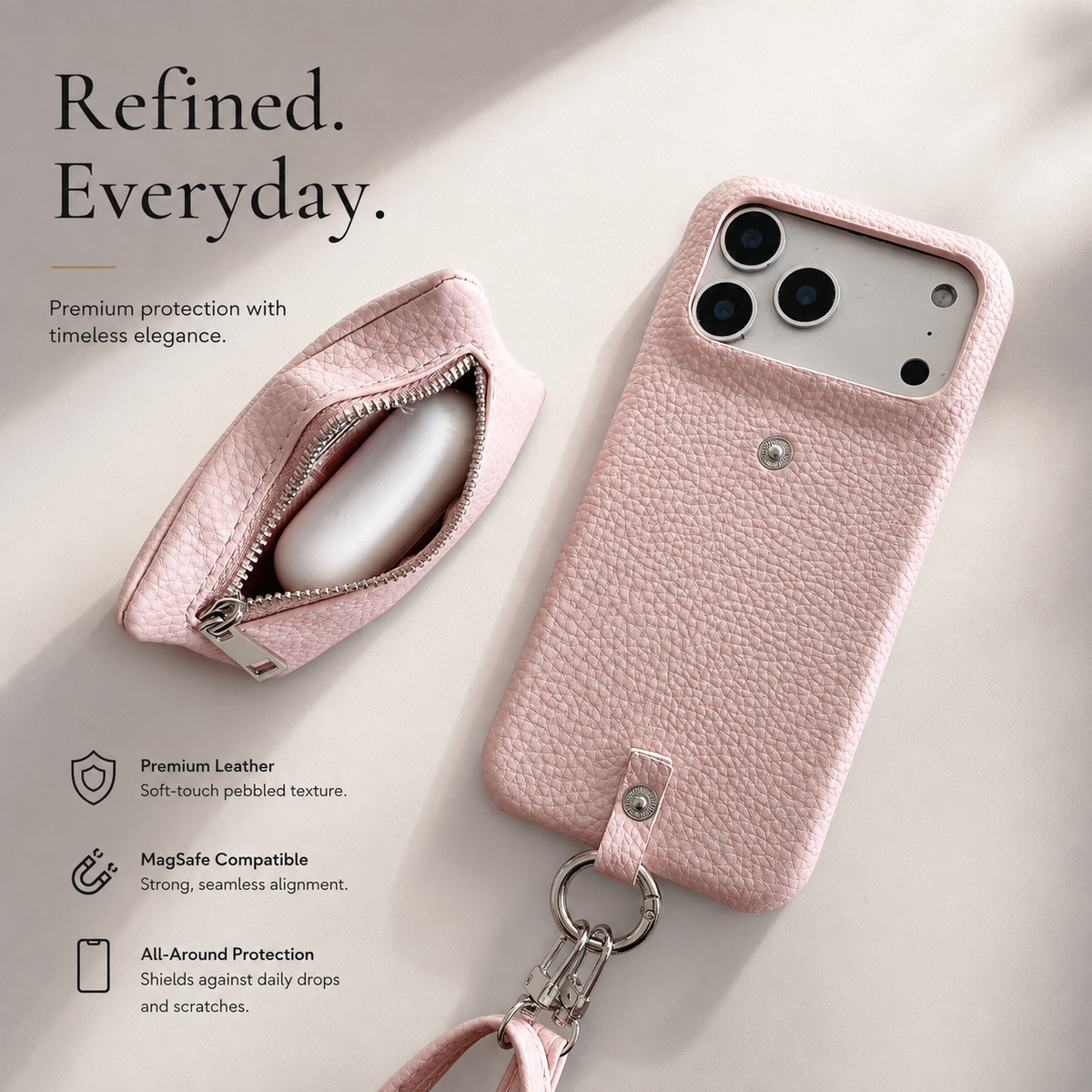 Premium iPhone Case Crossbody Leather Zippered Wallet Card Holder Protective Cover Shockproof Anti Scratch Strap Storage Slim Travel Phone Case Design