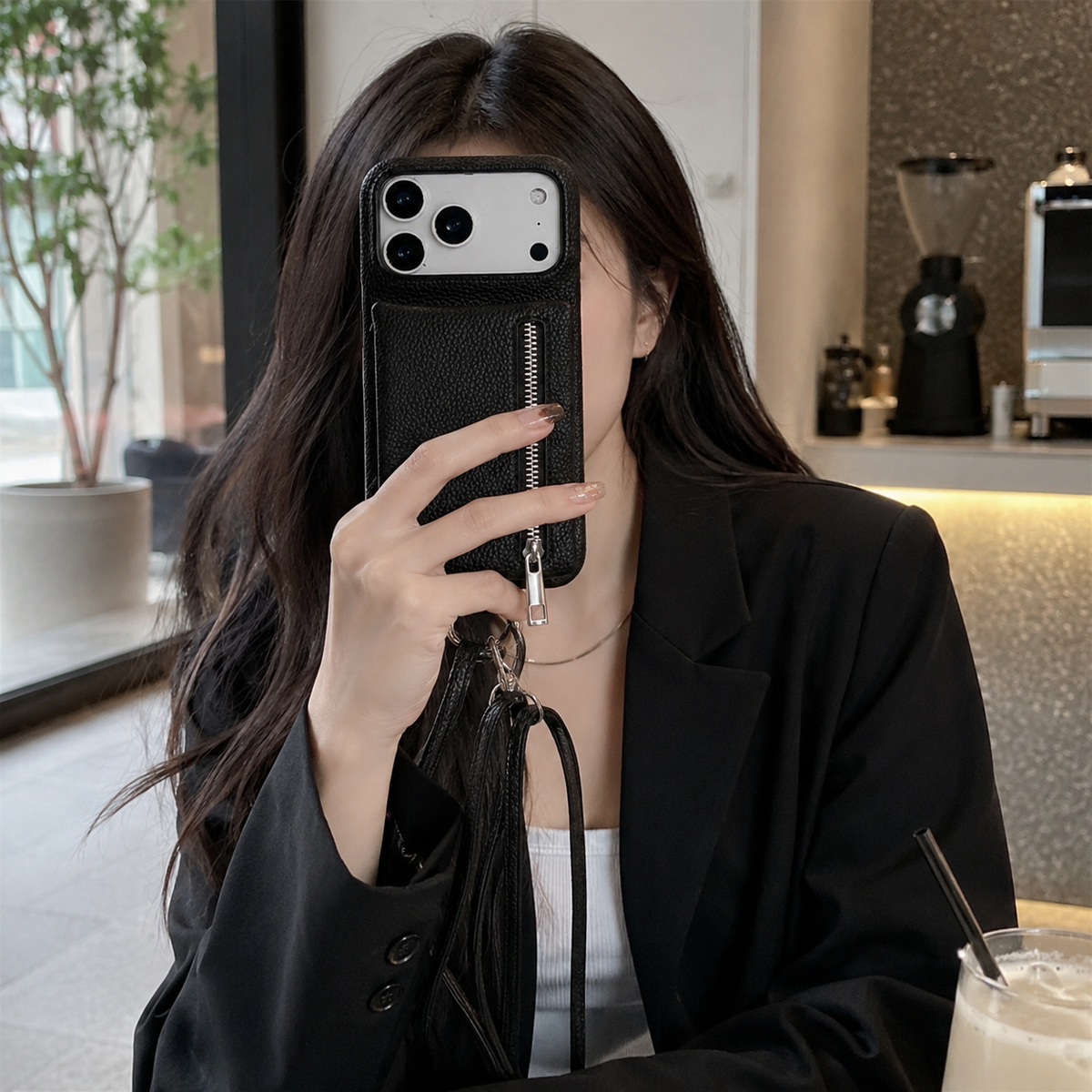 Premium iPhone Case Crossbody Leather Zippered Wallet Card Holder Protective Cover Shockproof Anti Scratch Strap Storage Slim Travel Phone Case Design