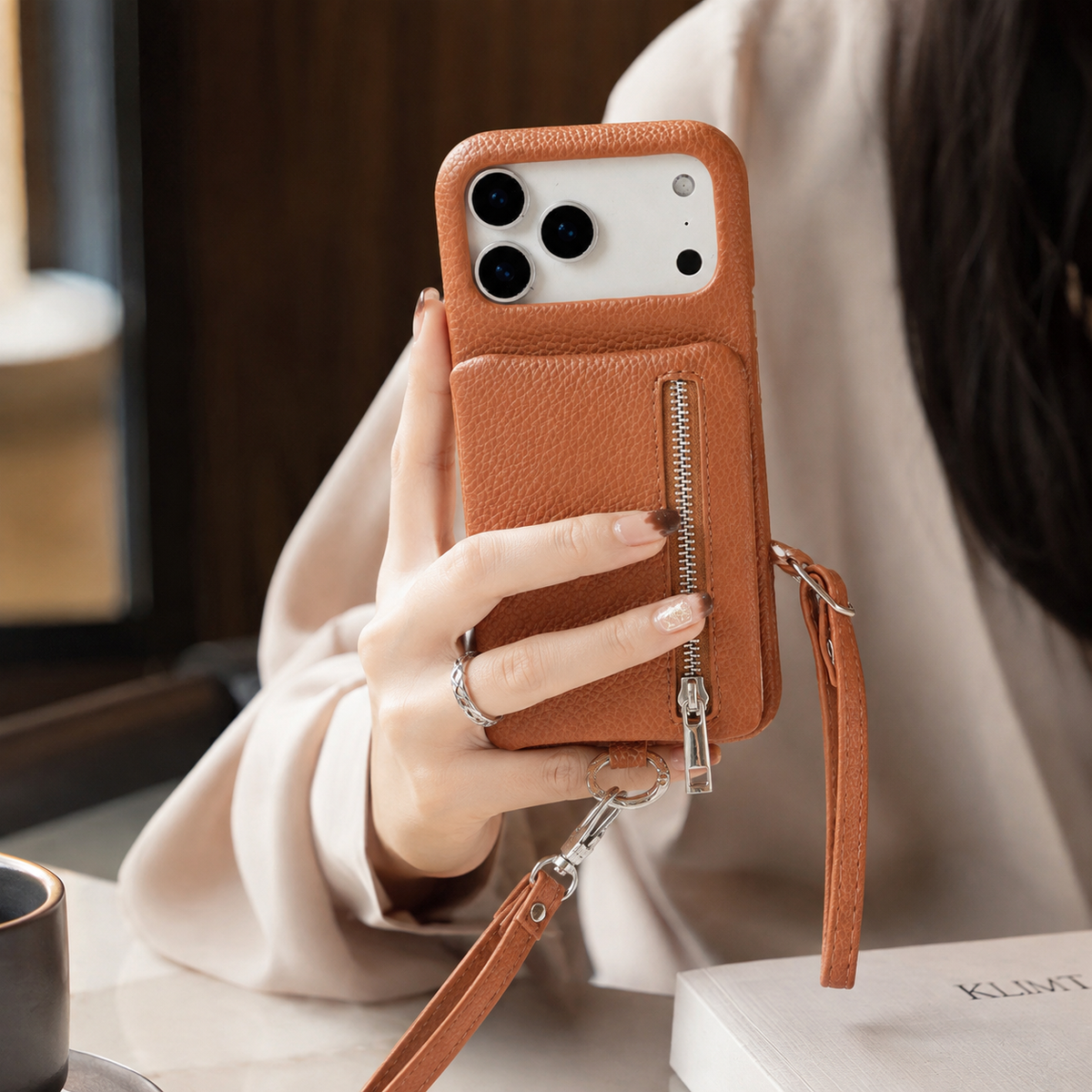 Premium iPhone Case Crossbody Leather Zippered Wallet Card Holder Protective Cover Shockproof Anti Scratch Strap Storage Slim Travel Phone Case Design