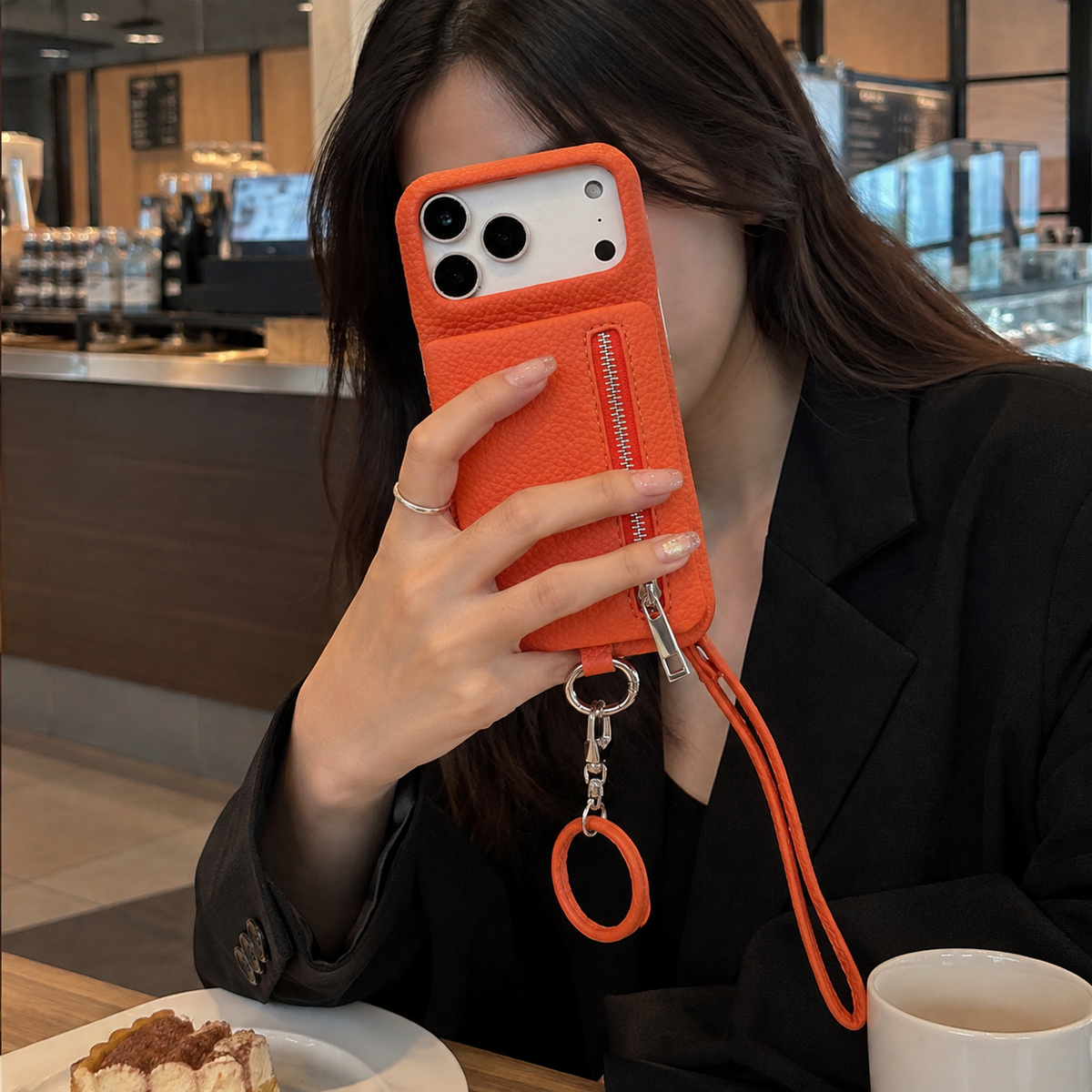 Premium iPhone Case Crossbody Leather Zippered Wallet Card Holder Protective Cover Shockproof Anti Scratch Strap Storage Slim Travel Phone Case Design