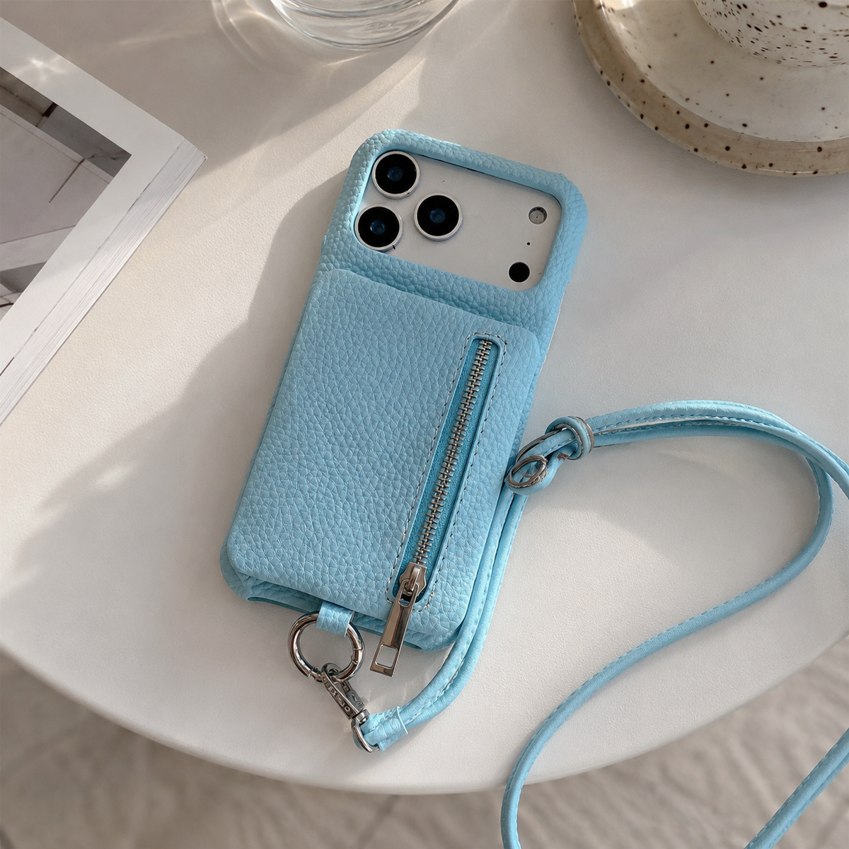 Premium iPhone Case Crossbody Leather Zippered Wallet Card Holder Protective Cover Shockproof Anti Scratch Strap Storage Slim Travel Phone Case Design