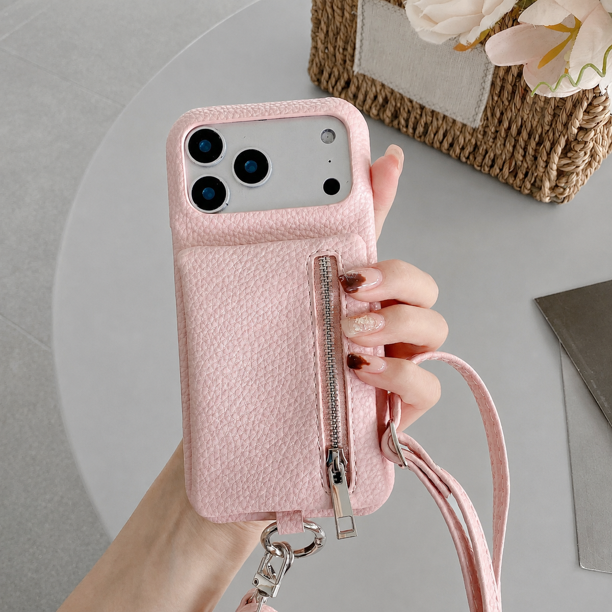 Premium iPhone Case Crossbody Leather Zippered Wallet Card Holder Protective Cover Shockproof Anti Scratch Strap Storage Slim Travel Phone Case Design