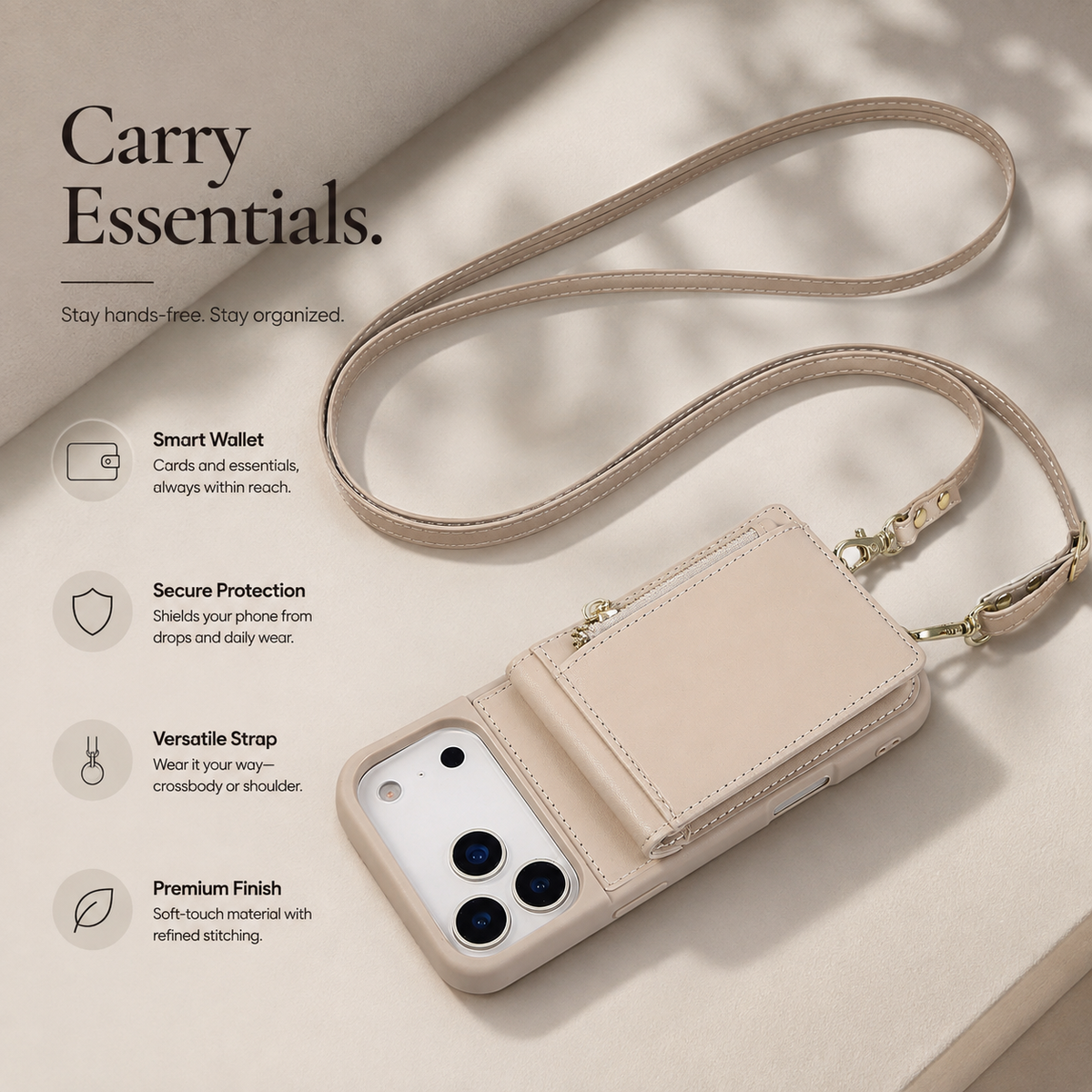 Premium iPhone Case Crossbody PU Leather Flip Wallet Card Holder Lanyard Stand Storage Shockproof Protective Cover Slim Travel Phone Case Design Cover