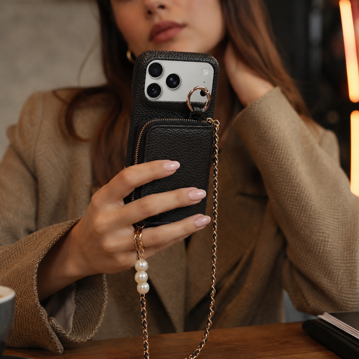 Premium iPhone Case Crossbody PU Leather Wallet Card Holder Shockproof Protective Cover Strap Storage Slim Business Soft Touch Phone Case