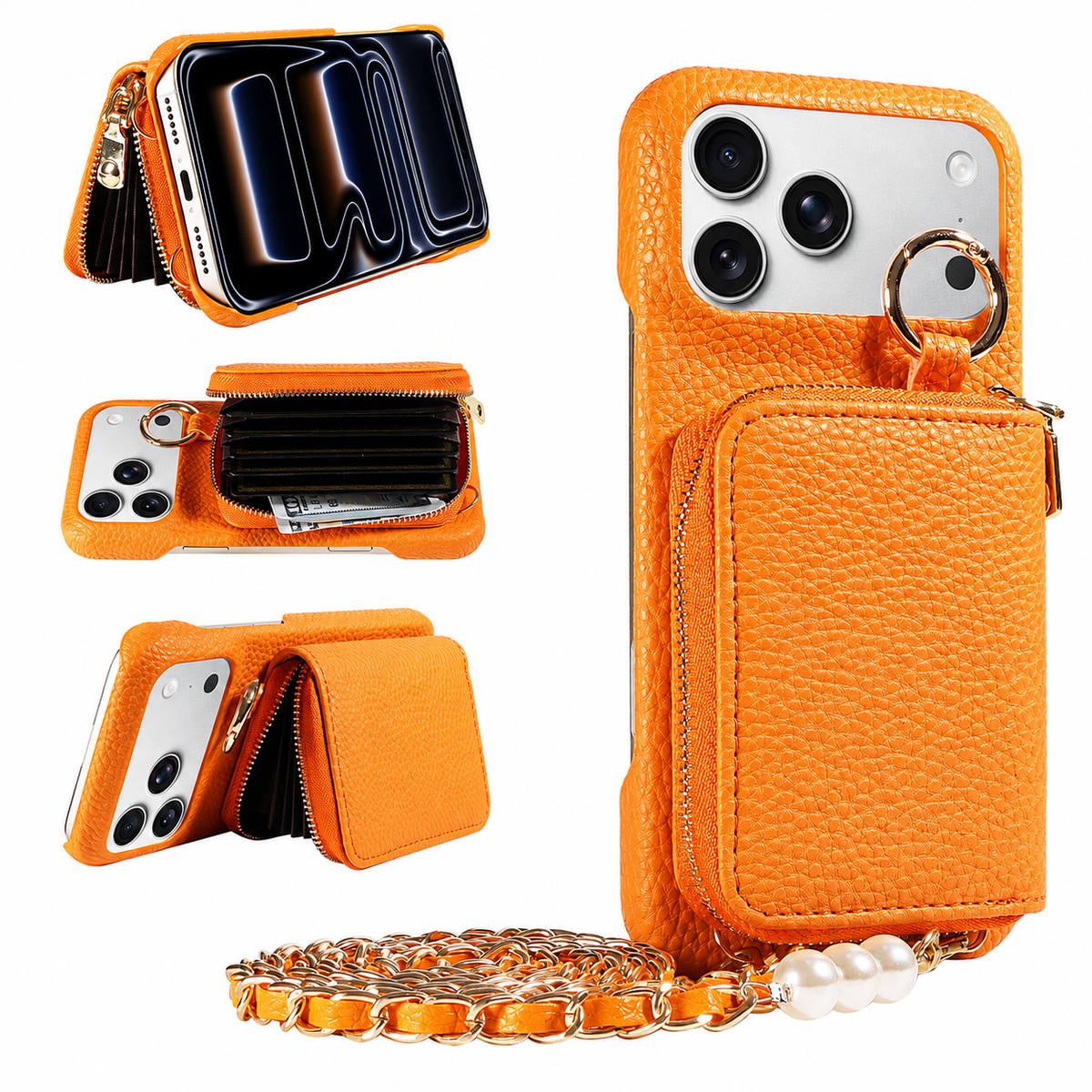 Premium iPhone Case Crossbody PU Leather Wallet Card Holder Shockproof Protective Cover Strap Storage Slim Business Soft Touch Phone Case