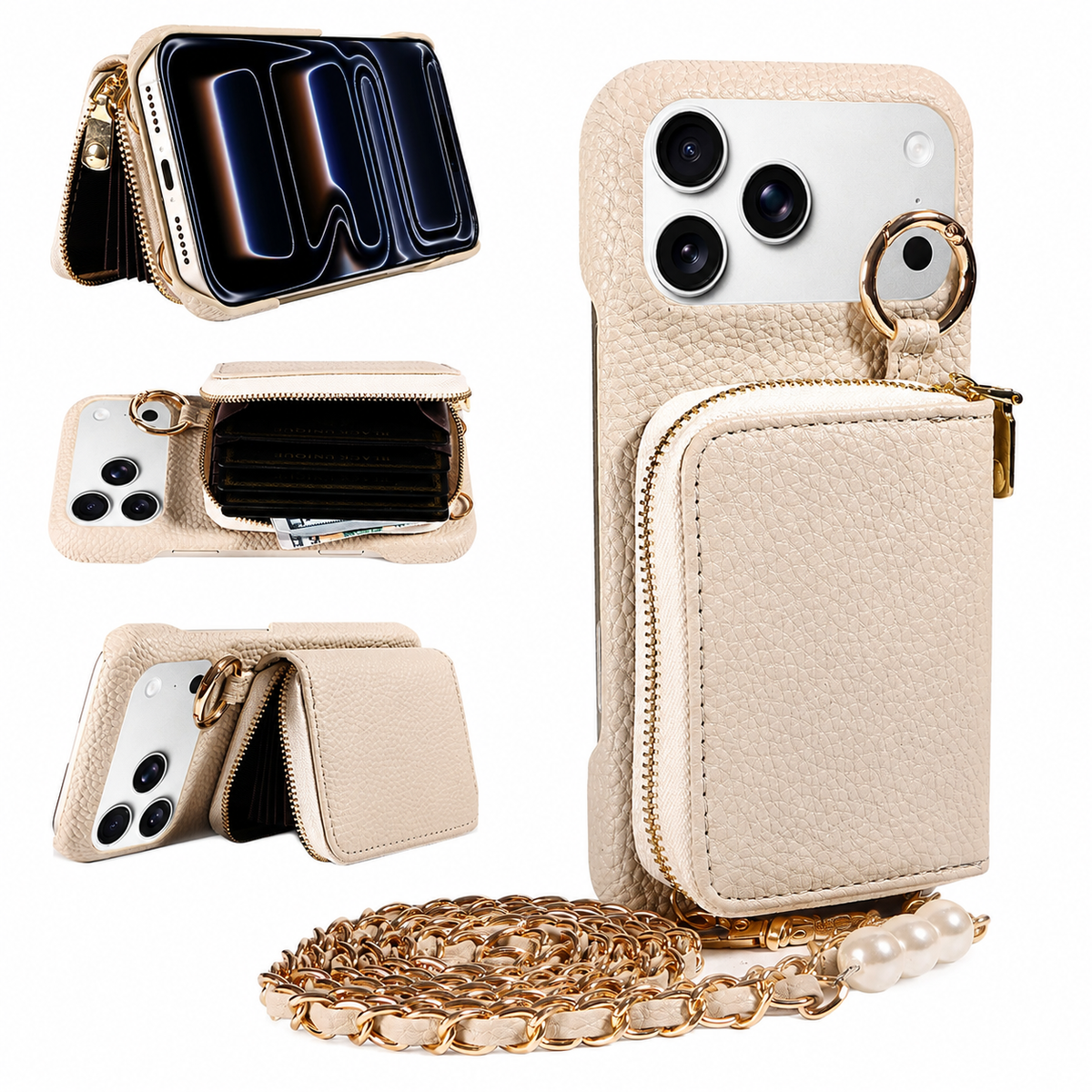Premium iPhone Case Crossbody PU Leather Wallet Card Holder Shockproof Protective Cover Strap Storage Slim Business Soft Touch Phone Case