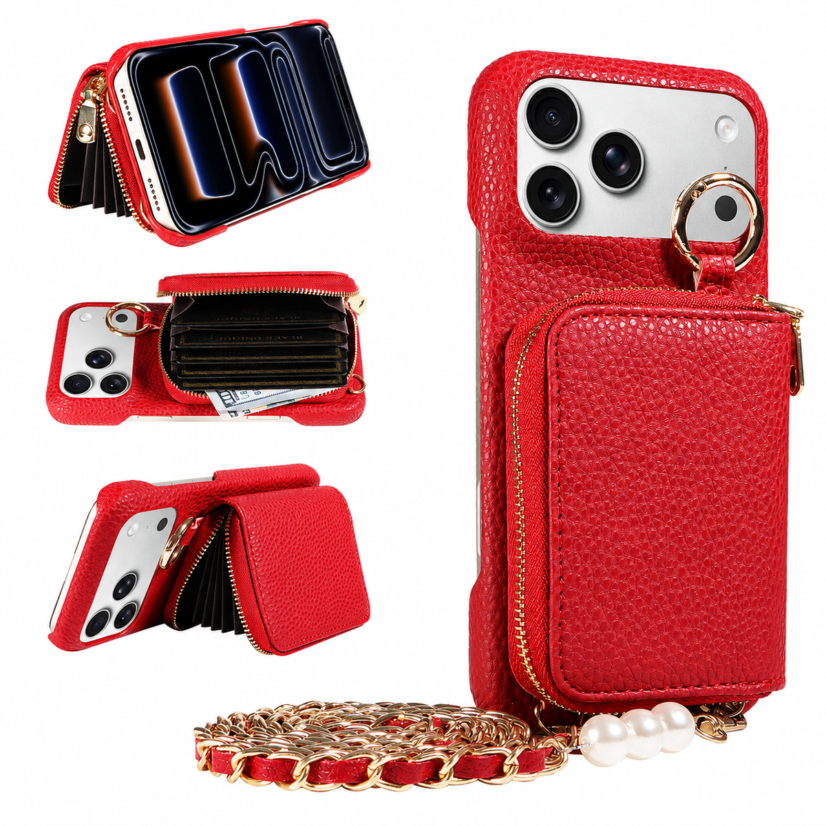 Premium iPhone Case Crossbody PU Leather Wallet Card Holder Shockproof Protective Cover Strap Storage Slim Business Soft Touch Phone Case