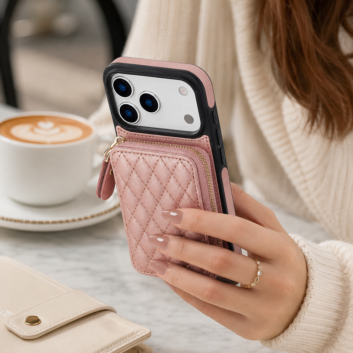 Premium iPhone Case Crossbody RFID Wallet Folio Card Holder Zipper Pocket Kickstand Wrist Strap Lanyard Protective Cover Leather Secure Storage