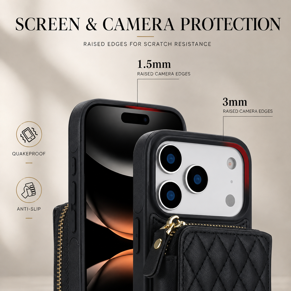 Premium iPhone Case Crossbody RFID Wallet Folio Card Holder Zipper Pocket Kickstand Wrist Strap Lanyard Protective Cover Leather Secure Storage