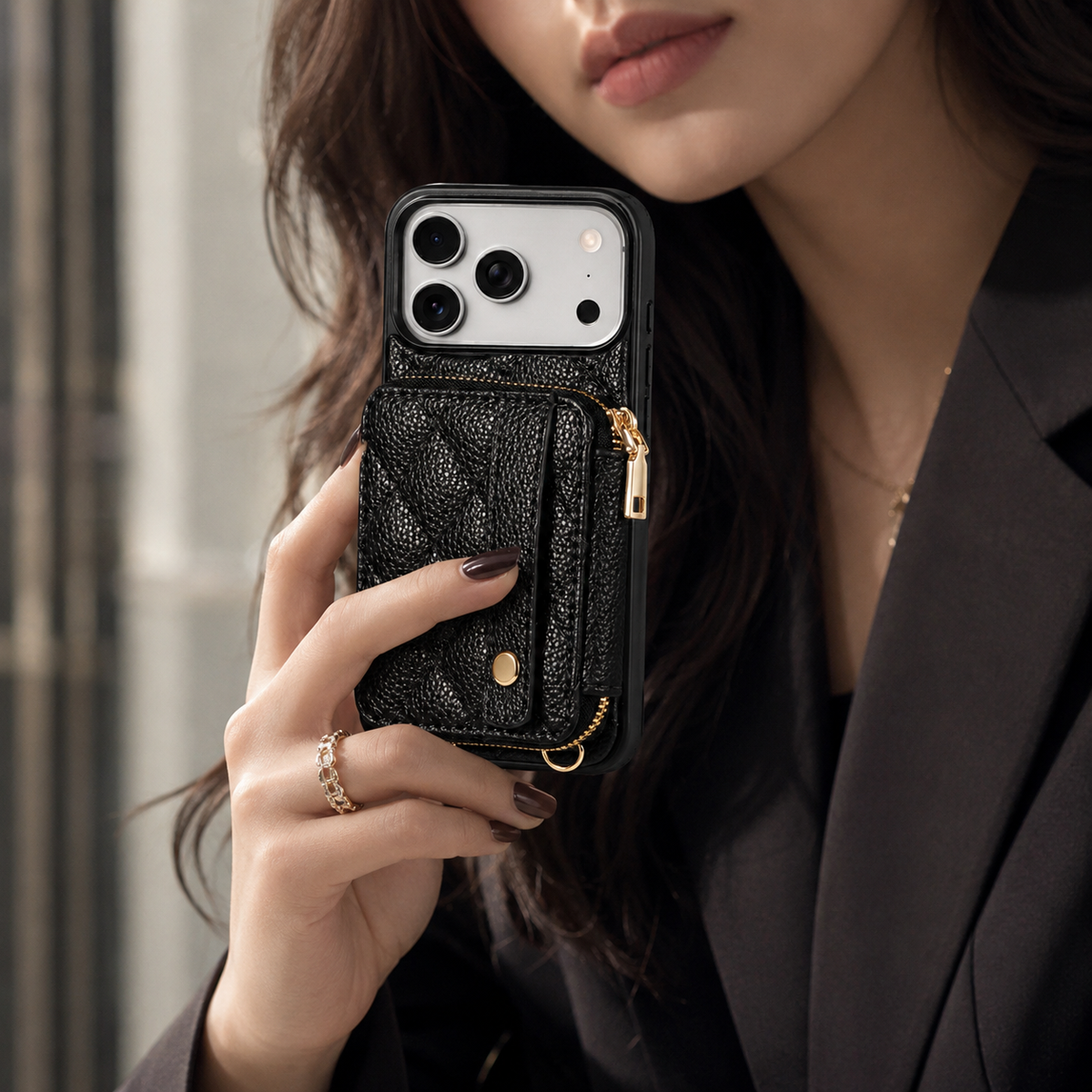 Premium iPhone Case Crossbody RFID Wallet PU Leather Card Holder Wrist Strap Protective Pouch Shockproof Anti Scratch Secure Storage Full Coverage