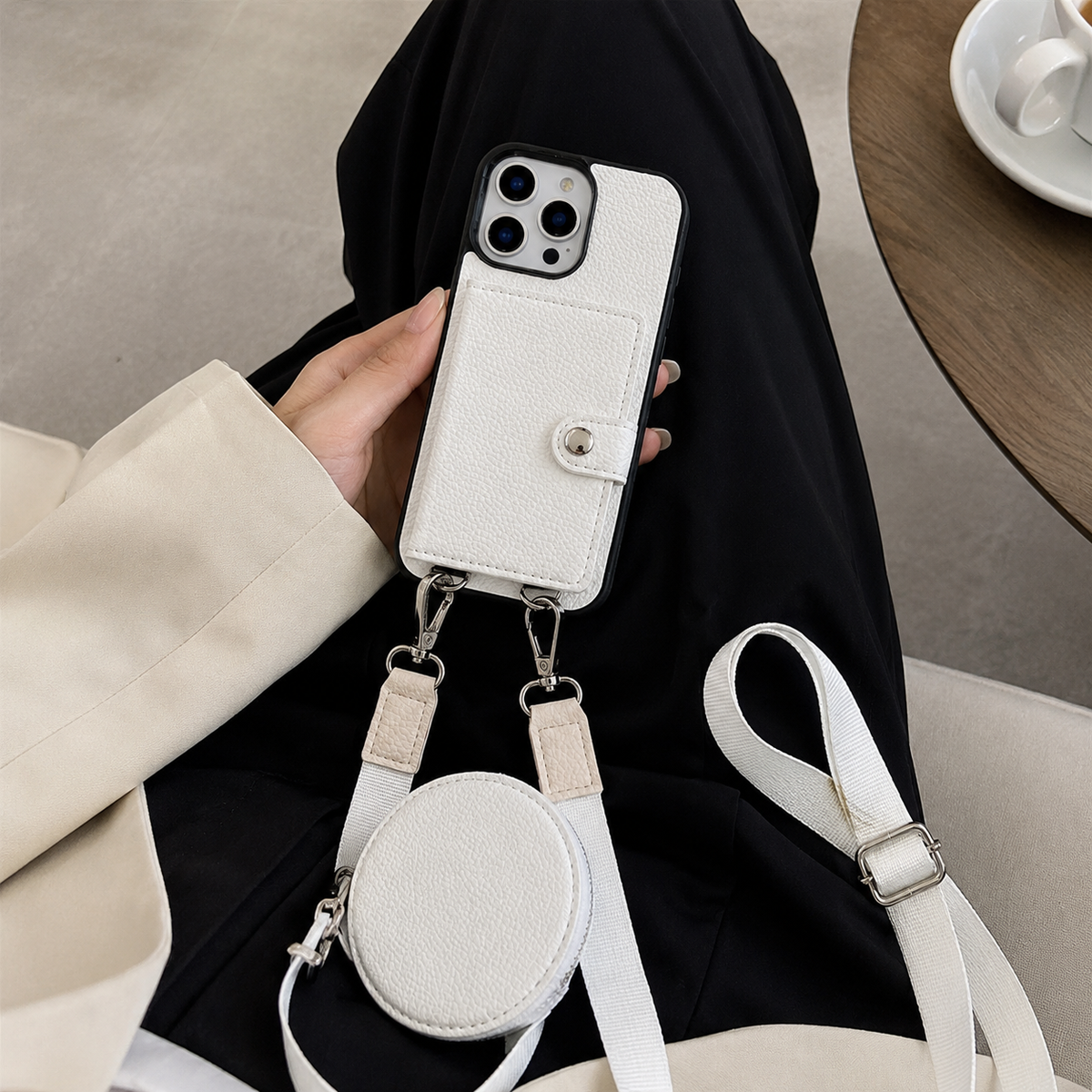 Premium iPhone Case Crossbody Wallet Cover PU Leather Card Holder Coin Pocket RFID Protection Magnetic Closure Shoulder Strap Shockproof Full Protection Slim Design