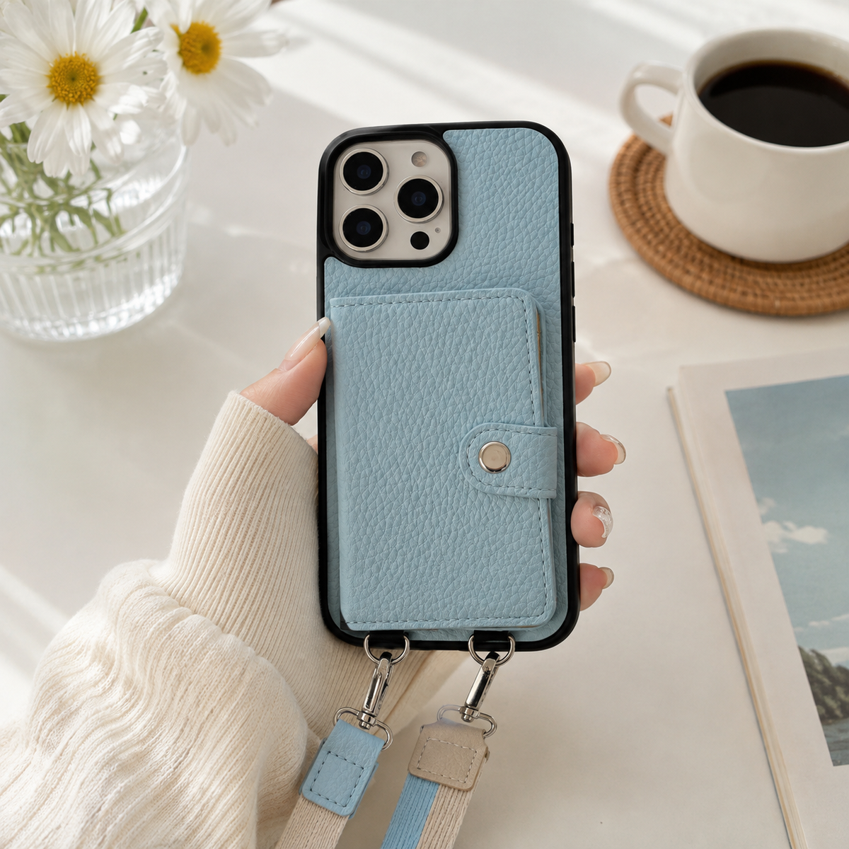 Premium iPhone Case Crossbody Wallet Cover PU Leather Card Holder Coin Pocket RFID Protection Magnetic Closure Shoulder Strap Shockproof Full Protection Slim Design