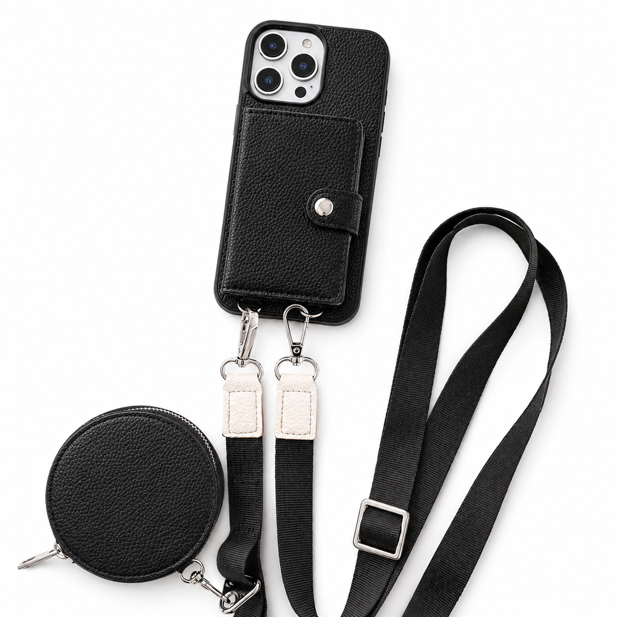 Premium iPhone Case Crossbody Wallet Cover PU Leather Card Holder Coin Pocket RFID Protection Magnetic Closure Shoulder Strap Shockproof Full Protection Slim Design