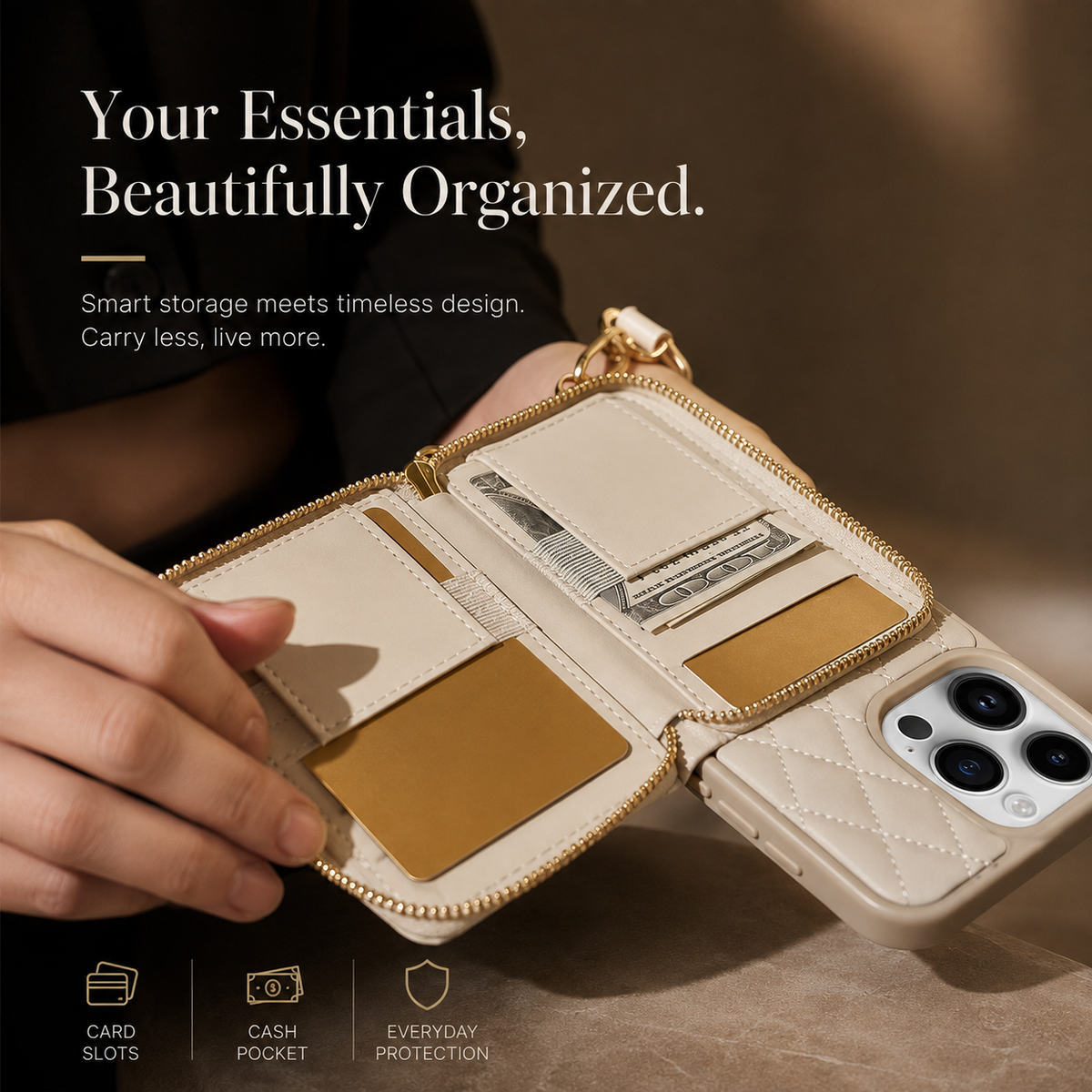 Premium iPhone Case Crossbody Wallet Leather Card Holder Chain Strap Diamond Stitch Shockproof Protective Cover Non Slip Slim Lightweight Phone Bag
