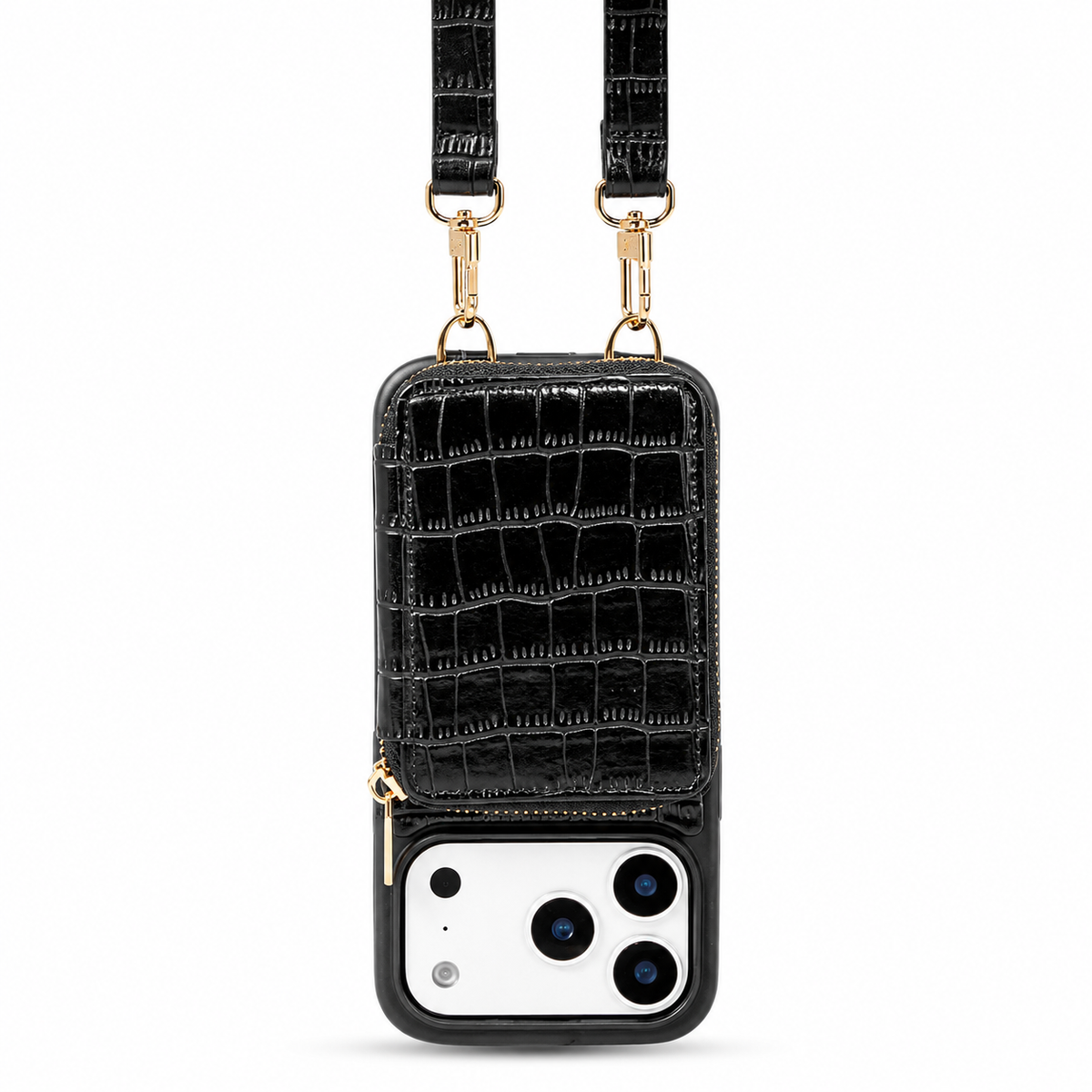 Premium iPhone Case Crossbody Wallet Leather Card Holder Lanyard Crocodile Pattern Protective Cover Anti Fingerprint Slim Soft Shockproof Lightweight Grip