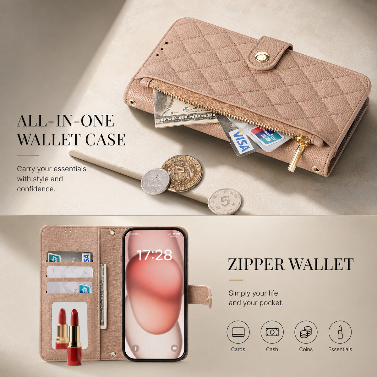 Premium iPhone Case Crossbody Wallet PU Leather Card Holder Lanyard Strap Protective Cover Anti Scratch Non Slip Slim Lightweight Secure Storage Grip