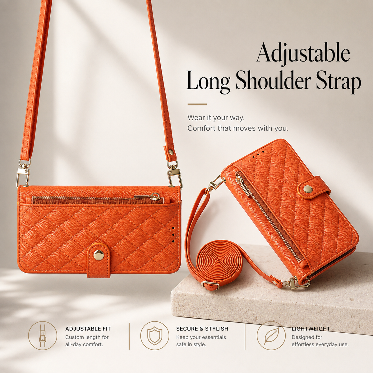 Premium iPhone Case Crossbody Wallet PU Leather Card Holder Lanyard Strap Protective Cover Anti Scratch Non Slip Slim Lightweight Secure Storage Grip