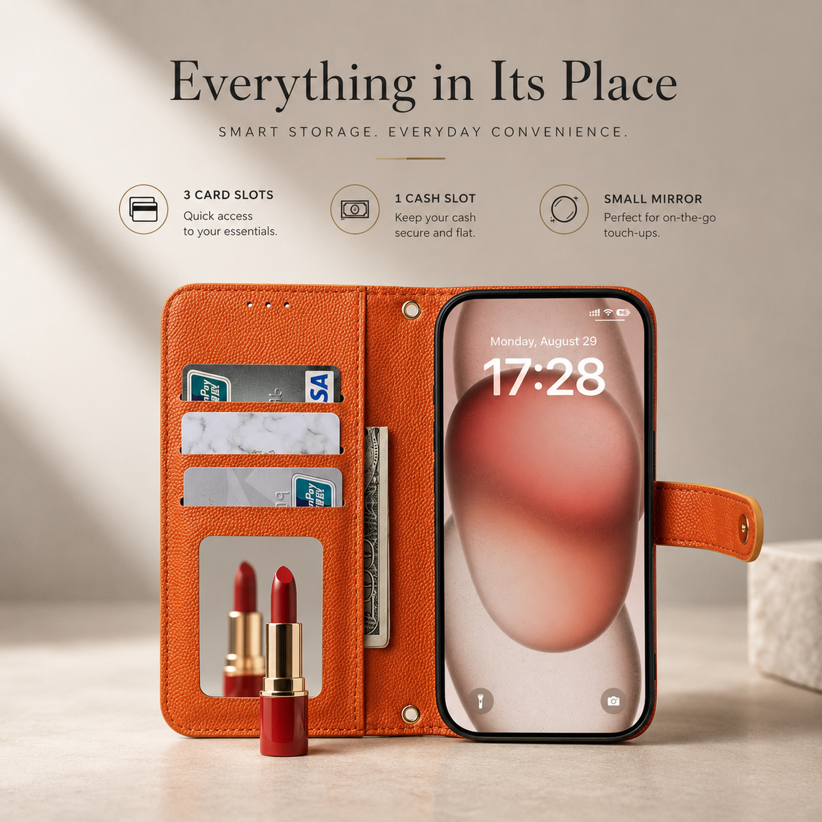 Premium iPhone Case Crossbody Wallet PU Leather Card Holder Lanyard Strap Protective Cover Anti Scratch Non Slip Slim Lightweight Secure Storage Grip