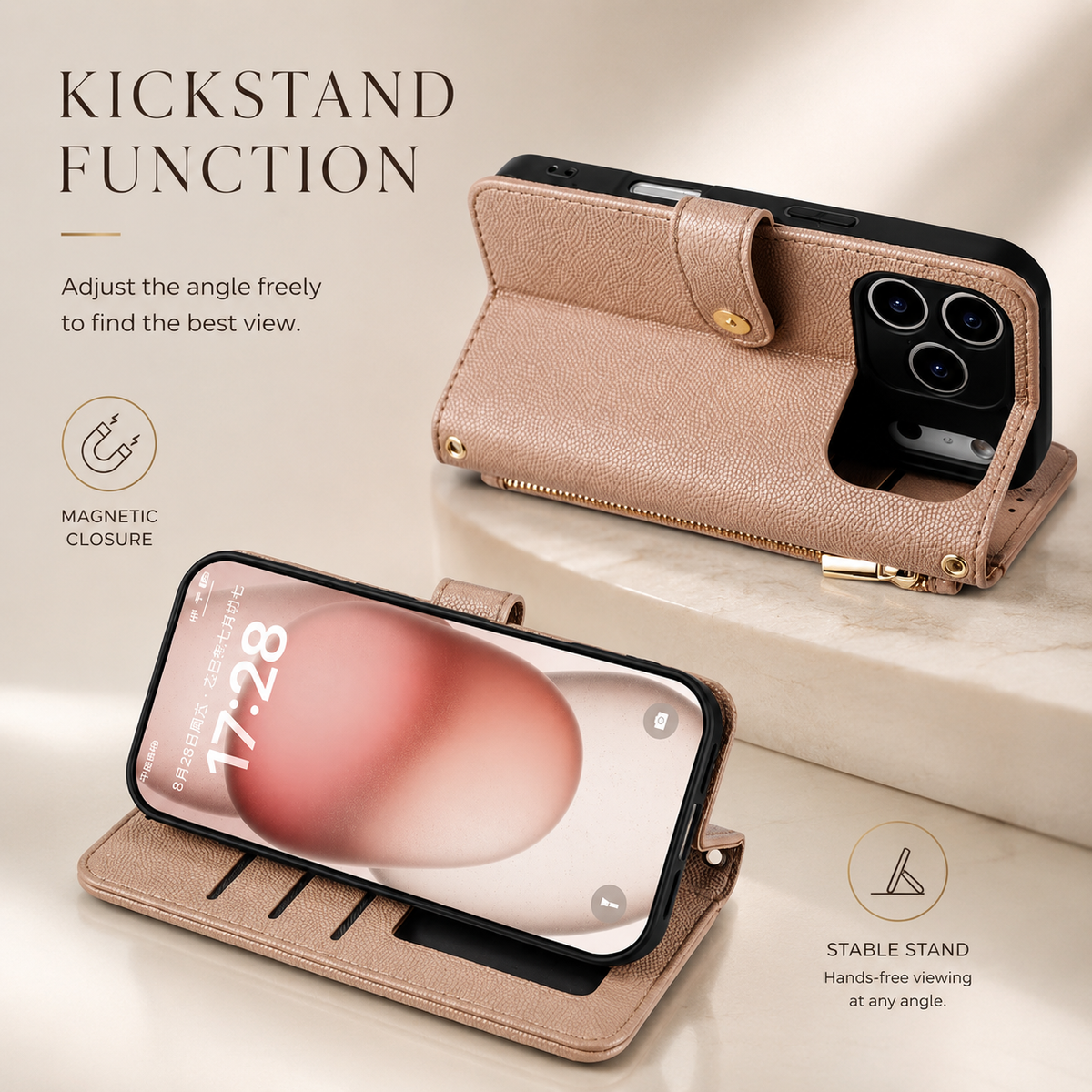 Premium iPhone Case Crossbody Wallet PU Leather Card Holder Lanyard Strap Protective Cover Anti Scratch Non Slip Slim Lightweight Secure Storage Grip