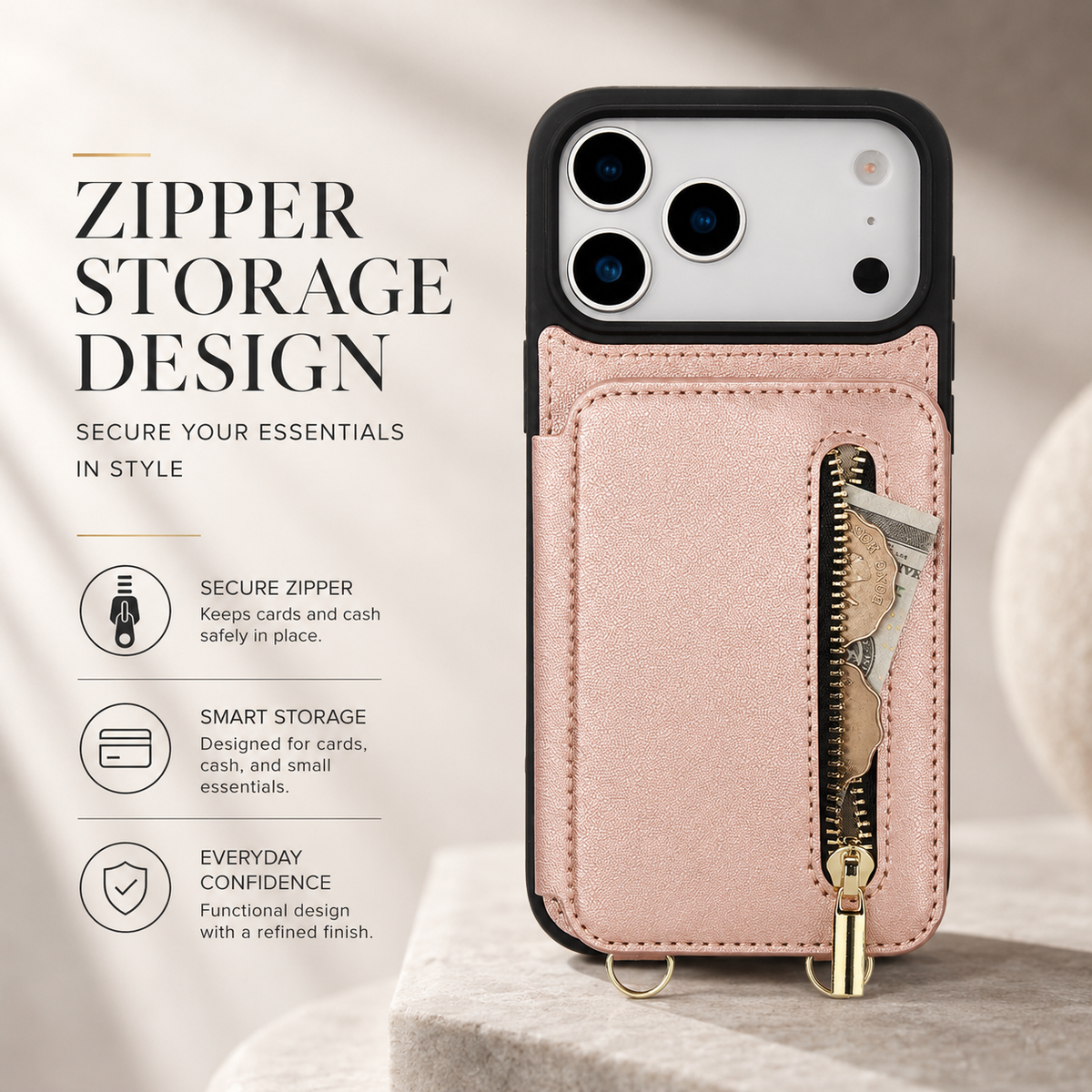 Premium iPhone Case Crossbody Zipper Leather Wallet Card Slots Protective Cover Shockproof Storage Strap Anti Scratch Slim Travel Phone Case Design