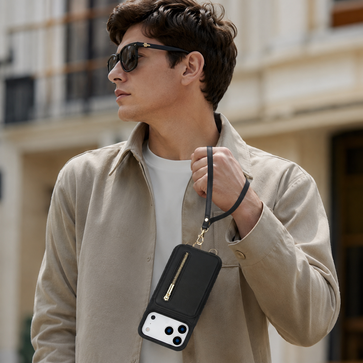 Premium iPhone Case Crossbody Zipper Leather Wallet Card Slots Protective Cover Shockproof Storage Strap Anti Scratch Slim Travel Phone Case Design