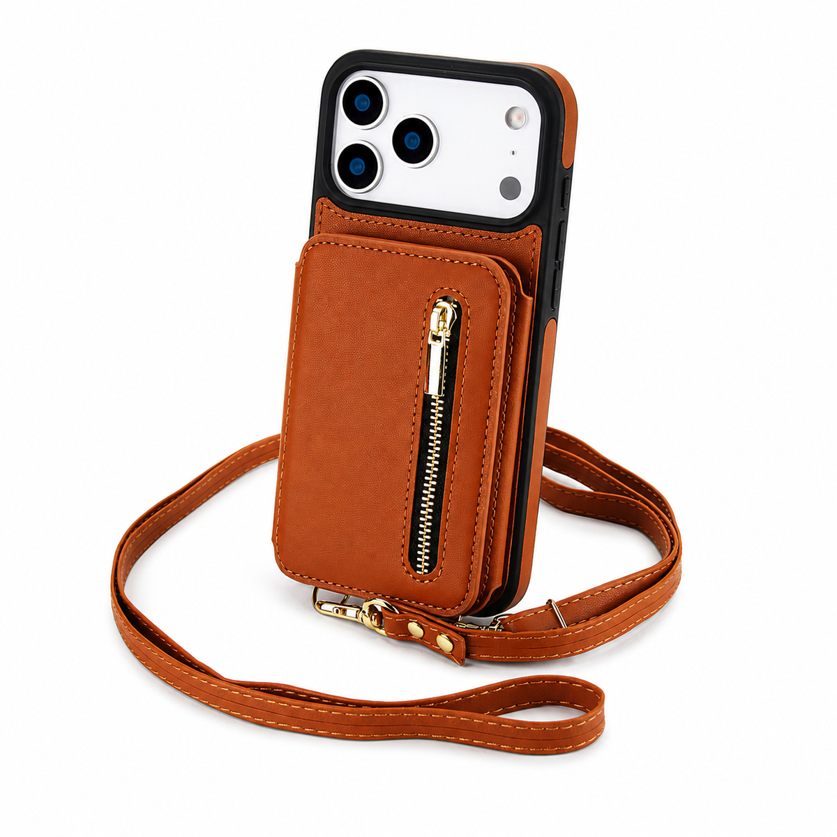 Premium iPhone Case Crossbody Zipper Leather Wallet Card Slots Protective Cover Shockproof Storage Strap Anti Scratch Slim Travel Phone Case Design