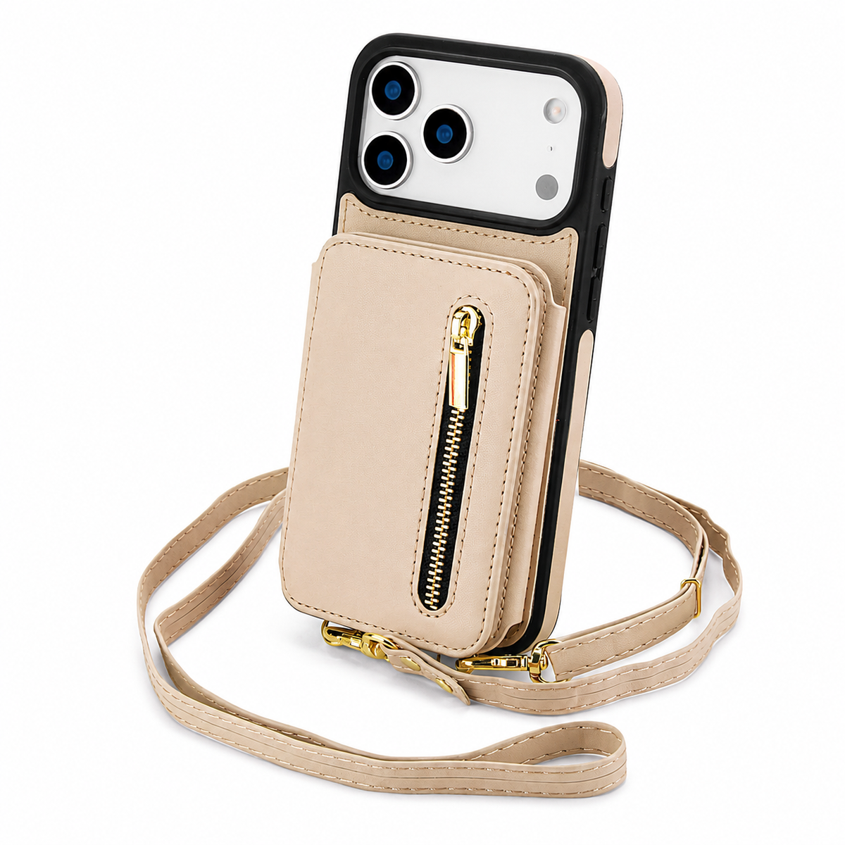 Premium iPhone Case Crossbody Zipper Leather Wallet Card Slots Protective Cover Shockproof Storage Strap Anti Scratch Slim Travel Phone Case Design