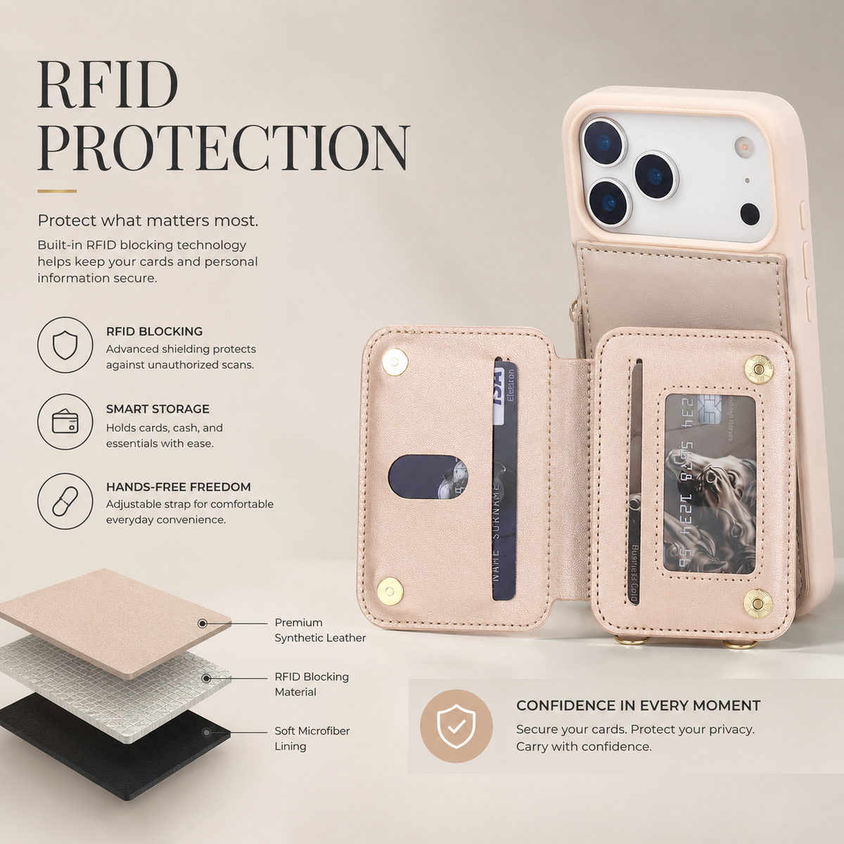 Premium iPhone Case Crossbody Zipper Leather Wallet Card Slots Protective Cover Shockproof Storage Strap Anti Scratch Slim Travel Phone Case Design
