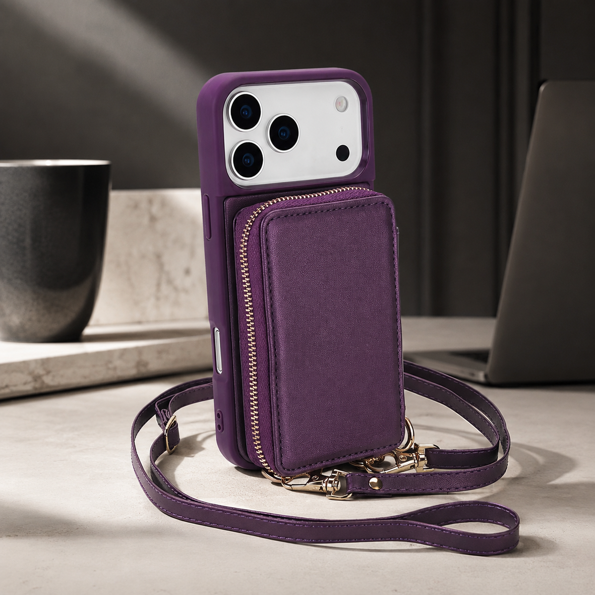 Premium iPhone Case Crossbody Zipper Leather Wallet RFID Card Slot Flip Cover Strap Protective Storage Shockproof Anti Scratch Phone Case