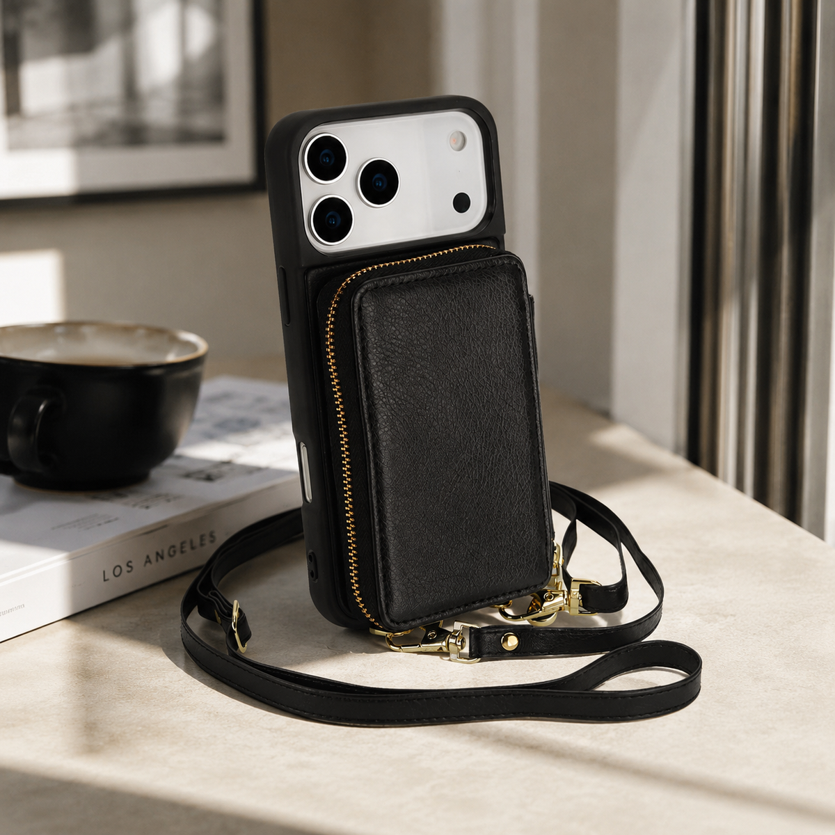 Premium iPhone Case Crossbody Zipper Leather Wallet RFID Card Slot Flip Cover Strap Protective Storage Shockproof Anti Scratch Phone Case