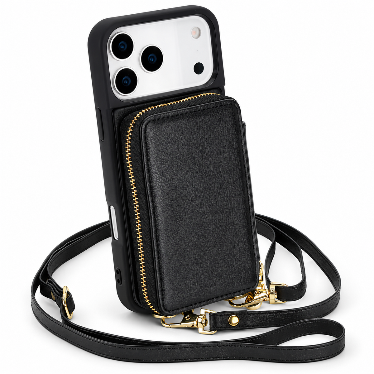 Premium iPhone Case Crossbody Zipper Leather Wallet RFID Card Slot Flip Cover Strap Protective Storage Shockproof Anti Scratch Phone Case