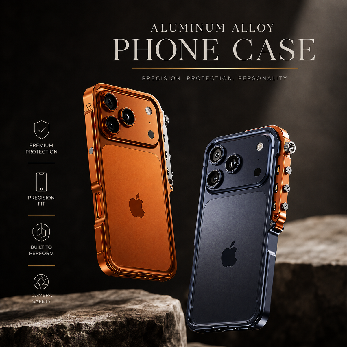 Premium iPhone Case Cyberpunk Aluminum Alloy Mechanical Bumper Shockproof Metal Frame Heavy Duty Drop Protection Camera Lens Guard Rugged Slim Design