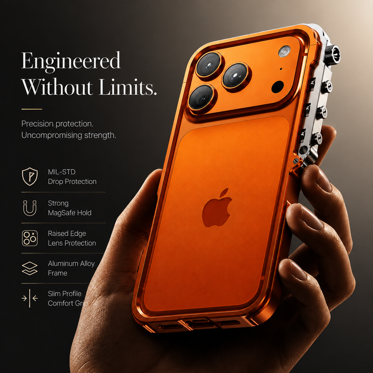 Premium iPhone Case Cyberpunk Aluminum Alloy Mechanical Bumper Shockproof Metal Frame Heavy Duty Drop Protection Camera Lens Guard Rugged Slim Design