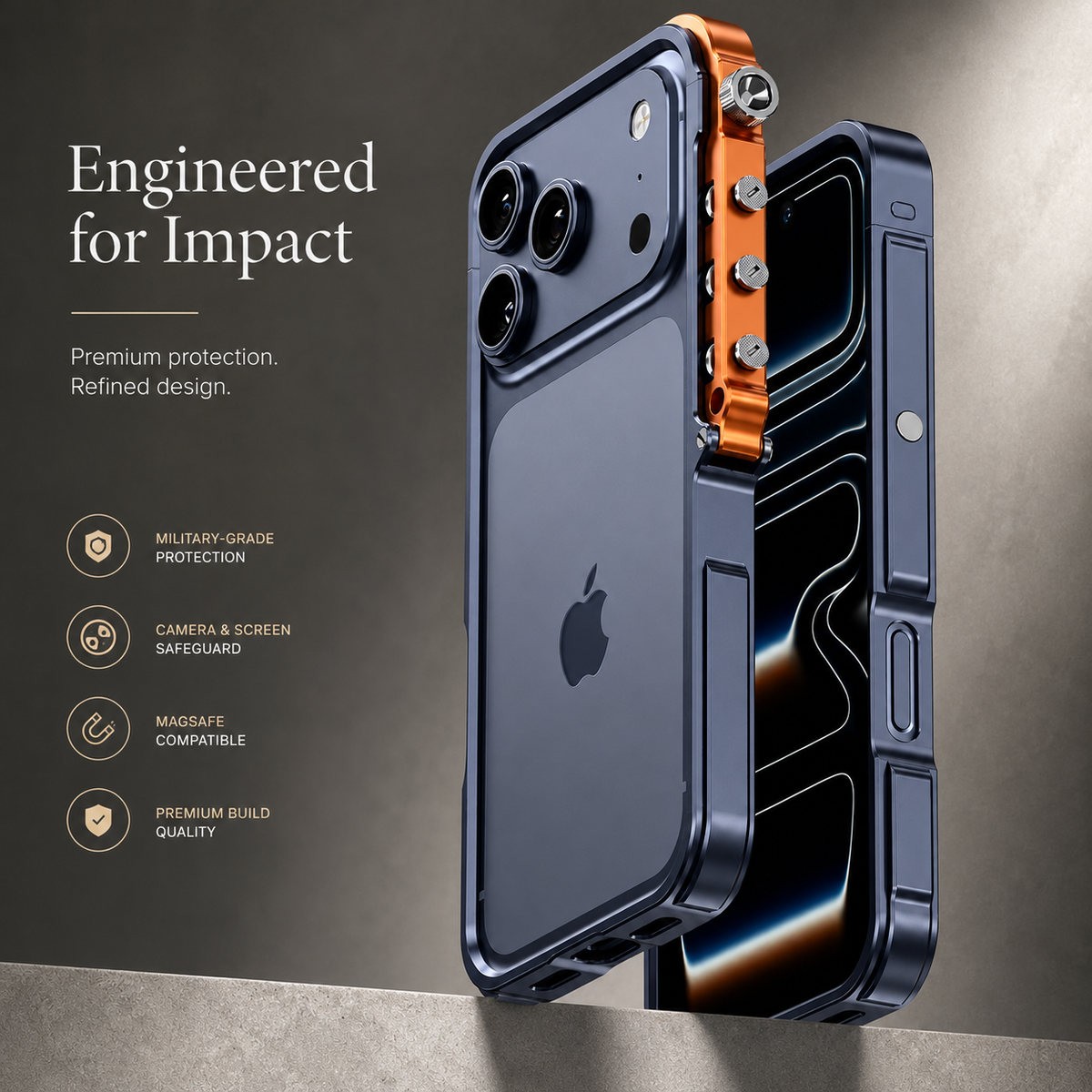 Premium iPhone Case Cyberpunk Aluminum Alloy Mechanical Bumper Shockproof Metal Frame Heavy Duty Drop Protection Camera Lens Guard Rugged Slim Design
