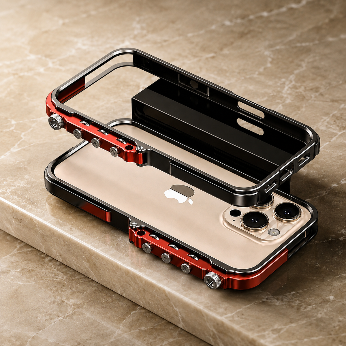 Premium iPhone Case Cyberpunk Aluminum Alloy Mechanical Bumper Shockproof Metal Frame Heavy Duty Drop Protection Camera Lens Guard Rugged Slim Design