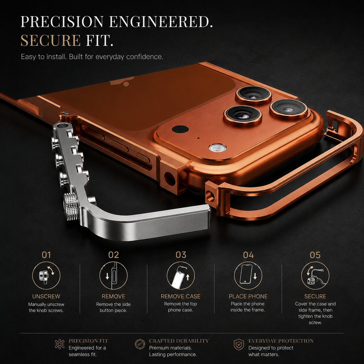 Premium iPhone Case Cyberpunk Aluminum Alloy Mechanical Bumper Shockproof Metal Frame Heavy Duty Drop Protection Camera Lens Guard Rugged Slim Design