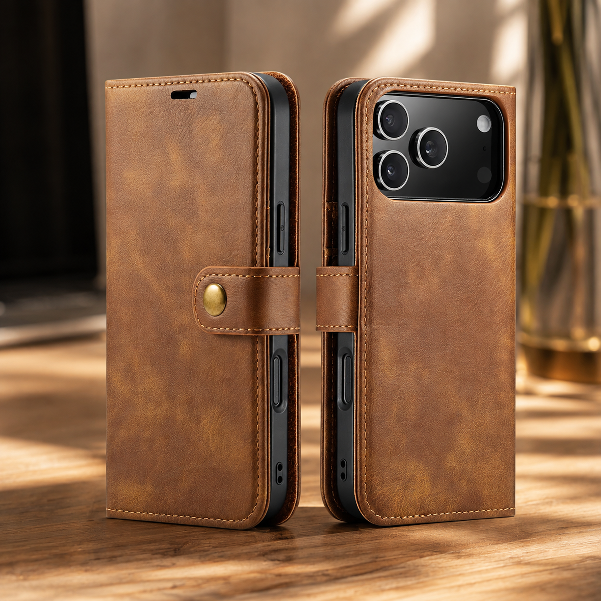 Premium iPhone Case Detachable Magnetic Leather Wallet Card Holder Flip Protective Cover Full Coverage Anti Scratch Slim Secure Closure Everyday Storage