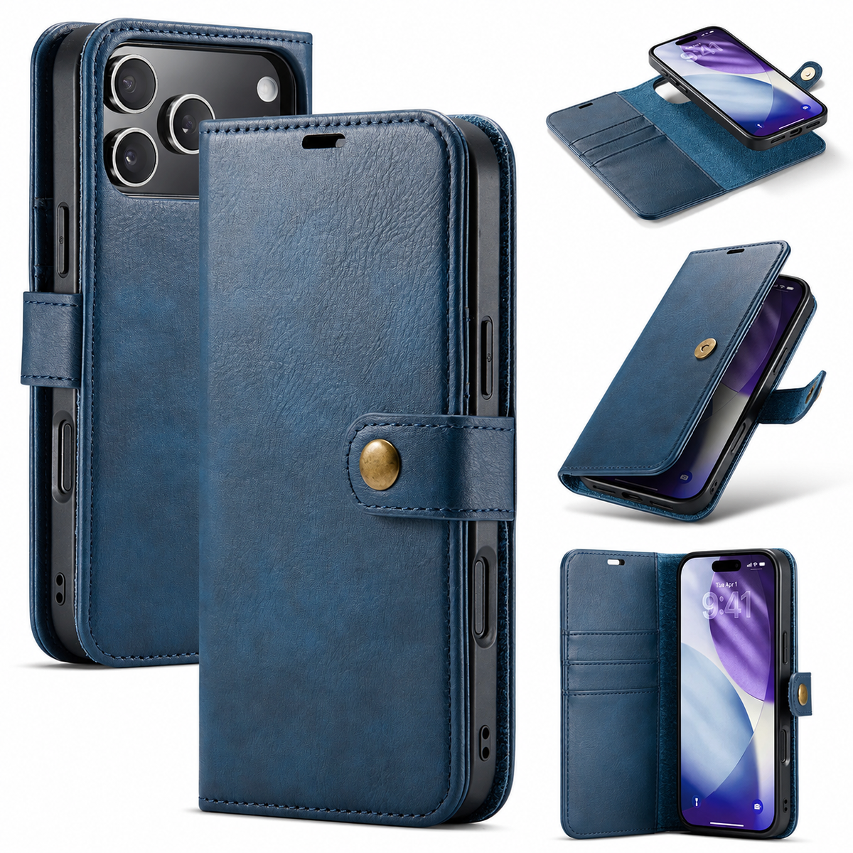 Premium iPhone Case Detachable Magnetic Leather Wallet Card Holder Flip Protective Cover Full Coverage Anti Scratch Slim Secure Closure Everyday Storage