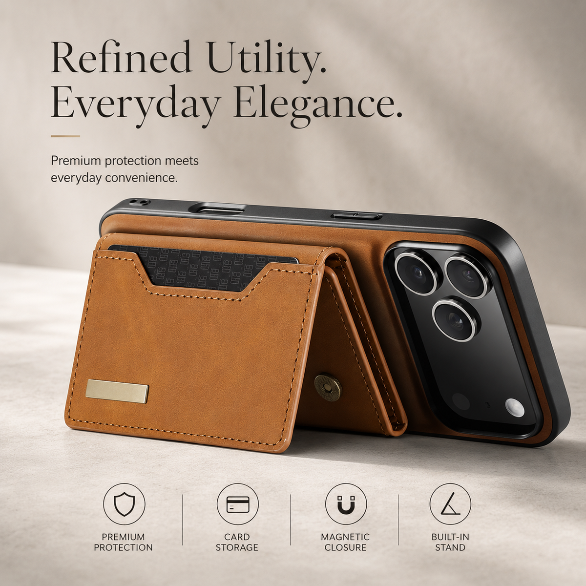 Premium iPhone Case Detachable Magnetic Leather Wallet Card Holder Kickstand Protective Cover Full Coverage Anti Scratch Slim Folio Secure Storage
