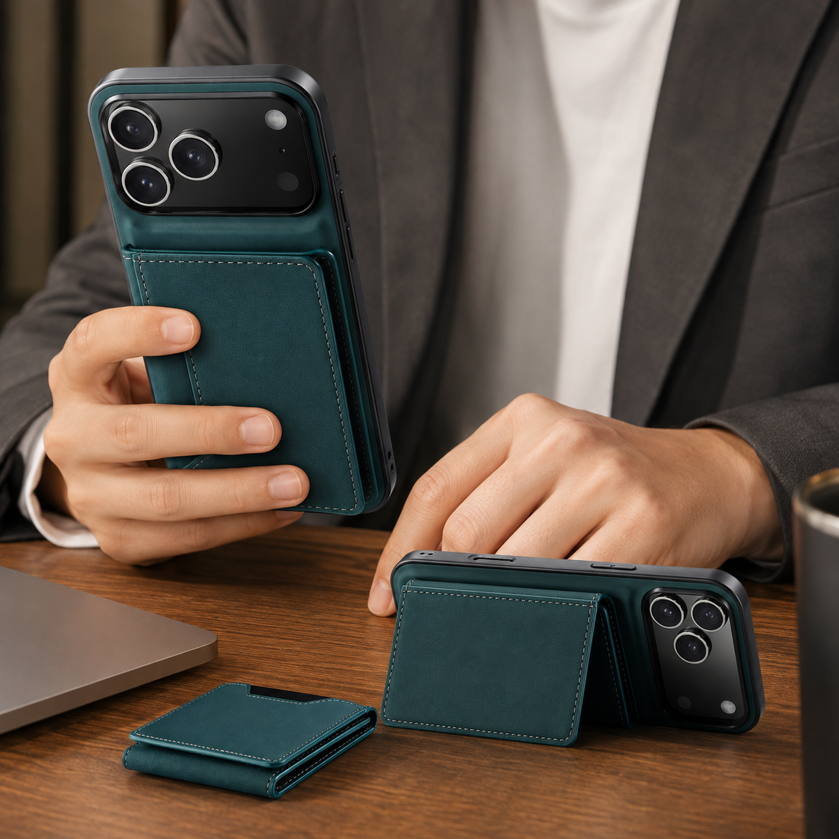 Premium iPhone Case Detachable Magnetic Leather Wallet Card Holder Kickstand Protective Cover Full Coverage Anti Scratch Slim Folio Secure Storage